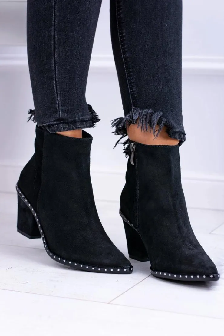 Boto Botki Na Słupku|Botki Zimowe Damskie*Botki Damskie Skórzane W Szpic Z Suwakiem Czarne Sonoma