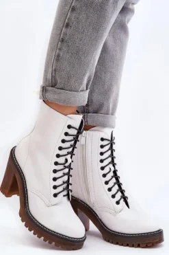 Hot Boto Botki Damskie Sznurowane Na Słupku Białe Arove