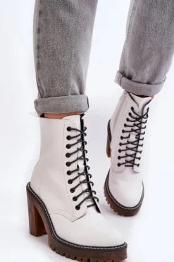 Hot Boto Botki Damskie Sznurowane Na Słupku Białe Arove