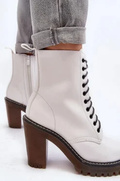 Hot Boto Botki Damskie Sznurowane Na Słupku Białe Arove