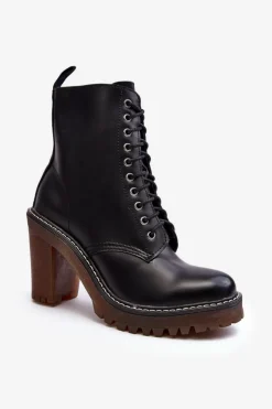 Damskie Boto Botki Damskie Sznurowane Na Słupku Czarne Arove