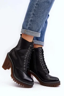 Damskie Boto Botki Damskie Sznurowane Na Słupku Czarne Arove