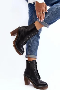 Damskie Boto Botki Damskie Sznurowane Na Słupku Czarne Arove