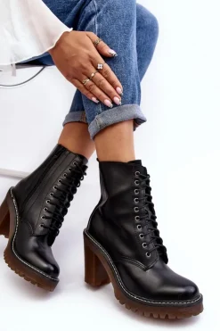 Damskie Boto Botki Damskie Sznurowane Na Słupku Czarne Arove