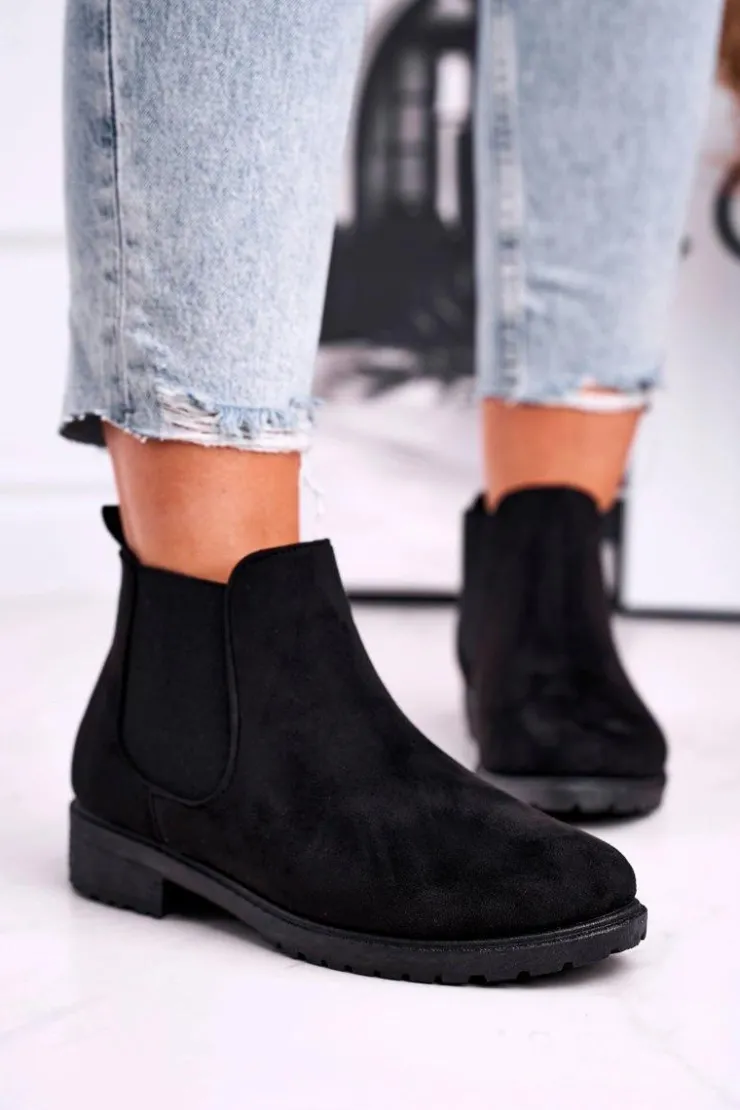 Damskie Boto Botki damskie sztyblety czarne Shaggy