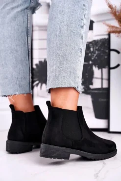 Damskie Boto Botki damskie sztyblety czarne Shaggy