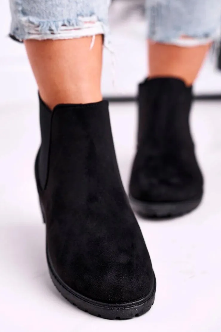 Damskie Boto Botki damskie sztyblety czarne Shaggy