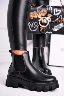 Damskie Boto Botki Damskie Sztyblety Morie Czarne