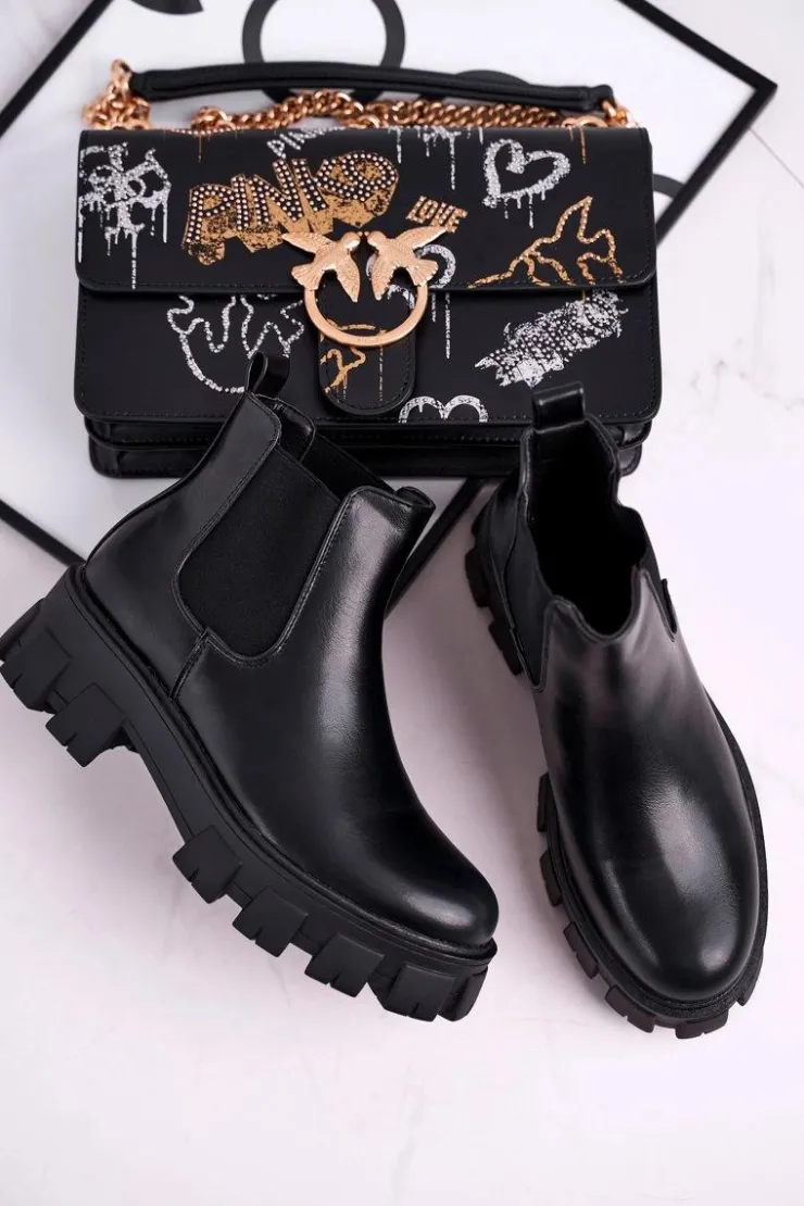 Damskie Boto Botki Damskie Sztyblety Morie Czarne