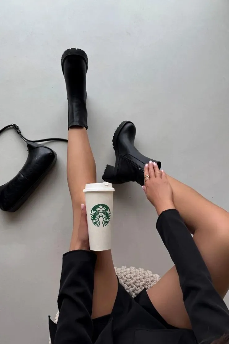 Boto Czarne Botki|Botki Na Obcasie*Botki Damskie Sztyblety Na Słupku Czarne Thalira