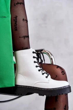 Discount Damskie buty S.Barski Botki Damskie Trapery Białe Kognito