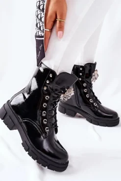 Damskie buty S.Barski Damskie Trapery|Czarne Botki*Botki Damskie Trapery Czarne Kryształy Tweten
