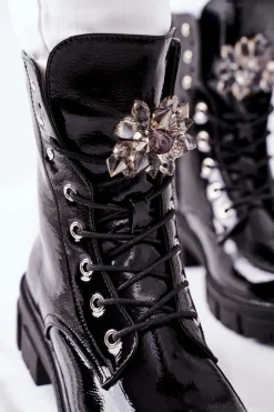 Damskie buty S.Barski Damskie Trapery|Czarne Botki*Botki Damskie Trapery Czarne Kryształy Tweten