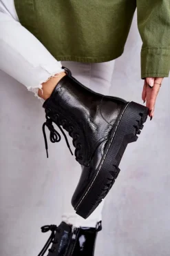 Damskie buty S.Barski Botki Damskie Trapery Czarne Kognito