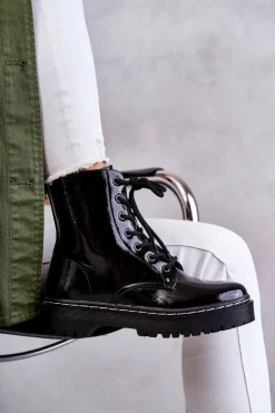 Damskie buty S.Barski Botki Damskie Trapery Czarne Kognito