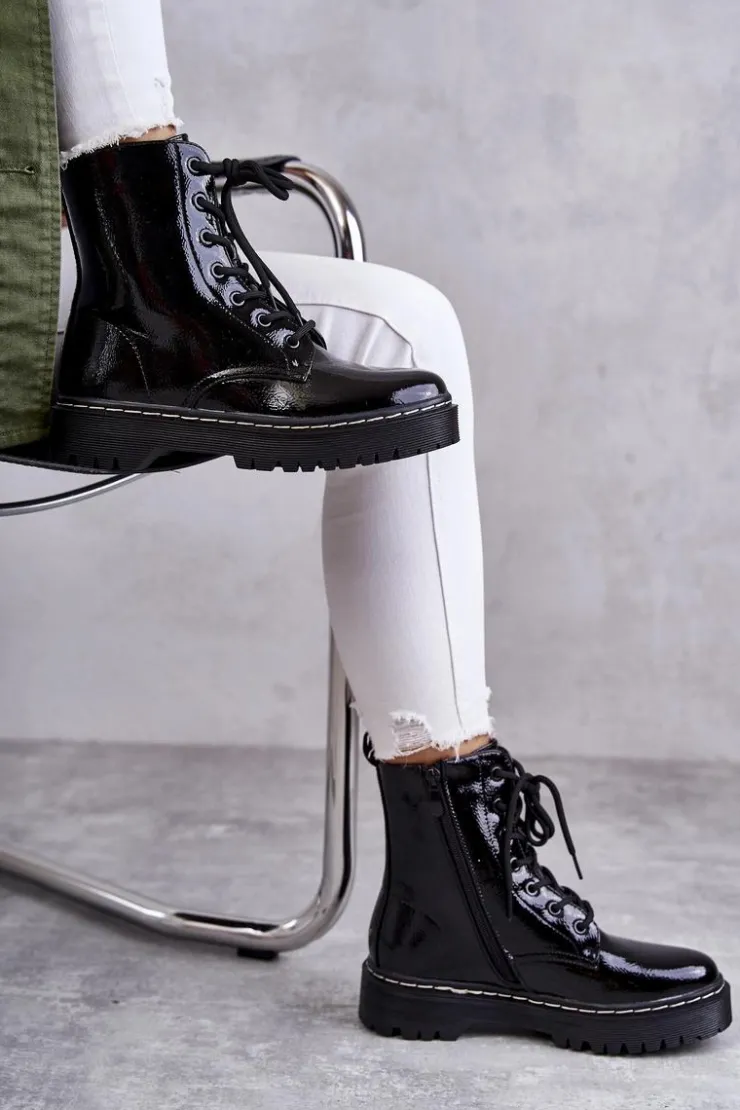 Damskie buty S.Barski Botki Damskie Trapery Czarne Kognito