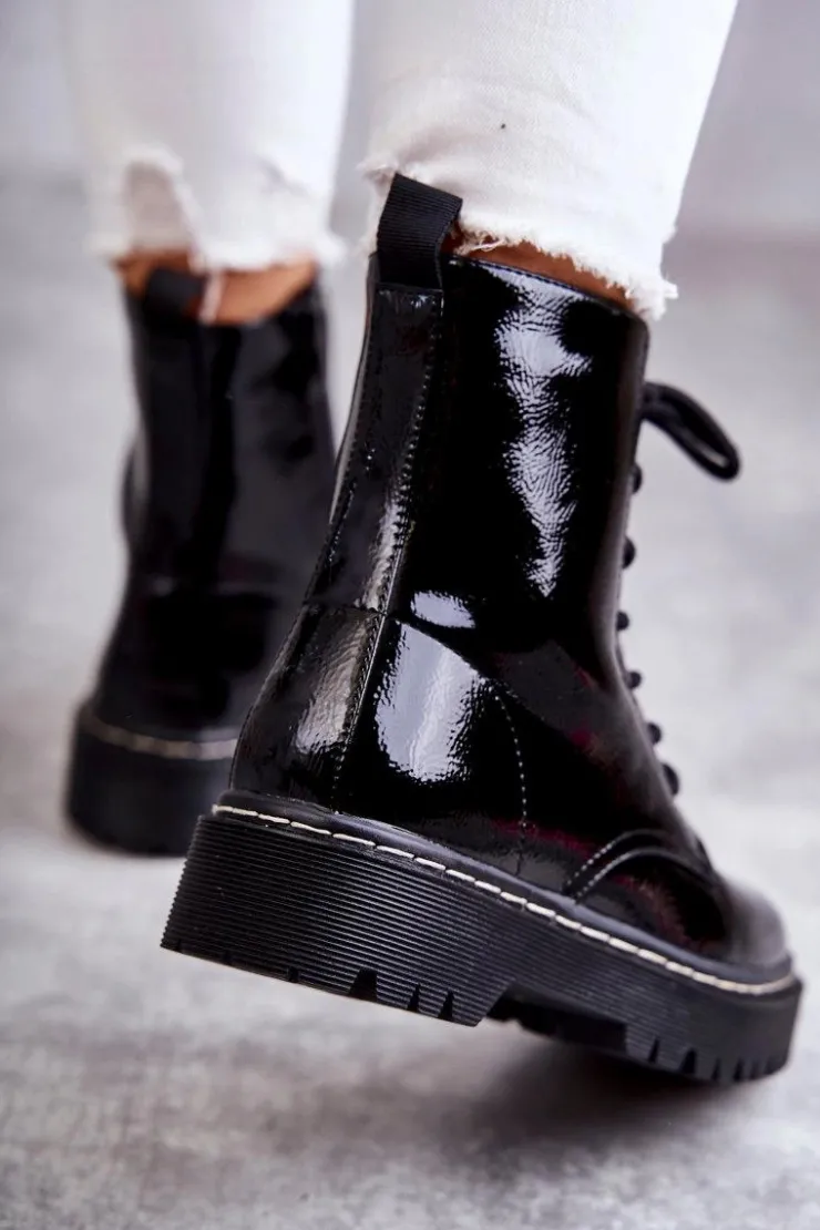 Damskie buty S.Barski Botki Damskie Trapery Czarne Kognito