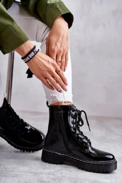 Damskie buty S.Barski Botki Damskie Trapery Czarne Kognito