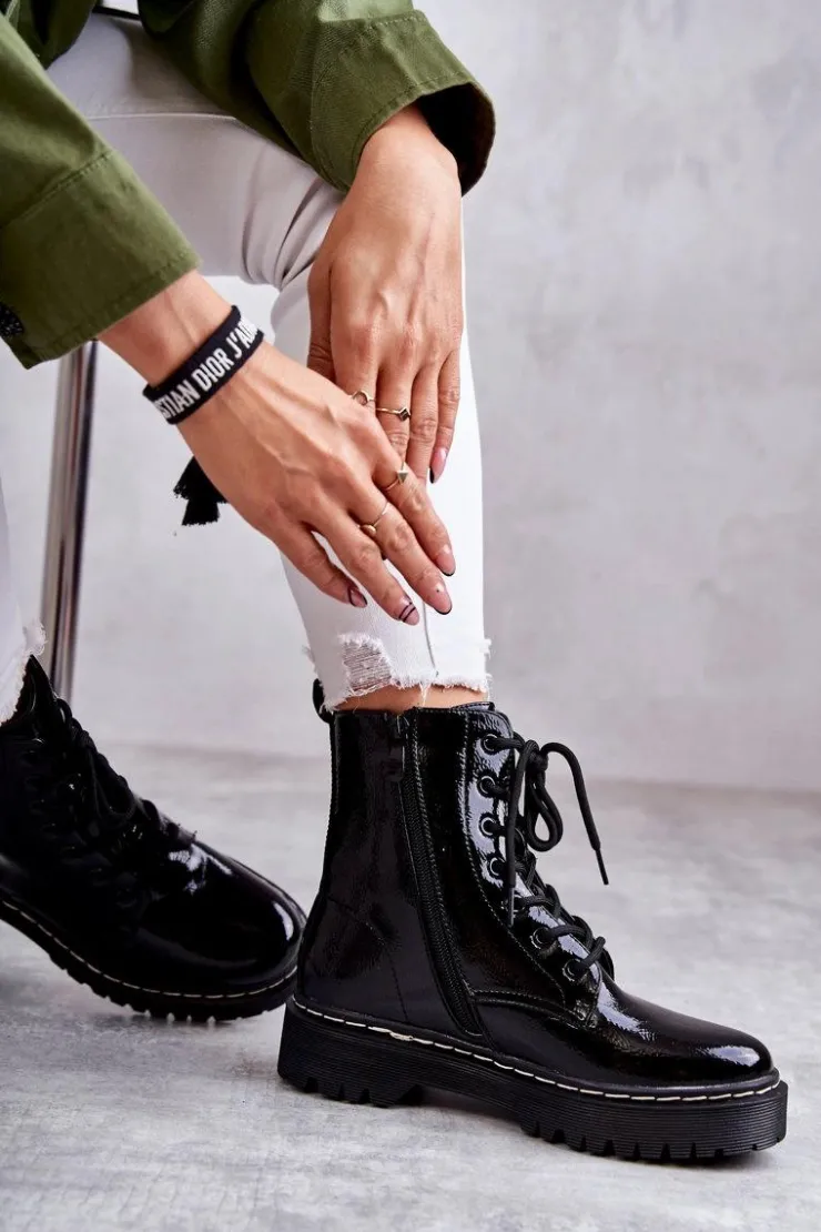 Damskie buty S.Barski Botki Damskie Trapery Czarne Kognito