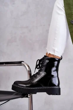 Damskie buty S.Barski Botki Damskie Trapery Czarne Kognito