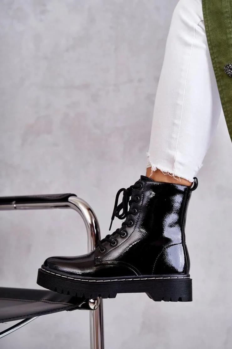 Damskie buty S.Barski Botki Damskie Trapery Czarne Kognito