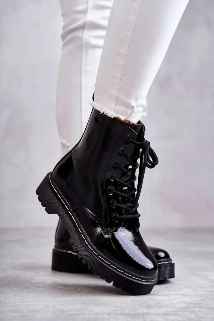 Damskie buty S.Barski Botki Damskie Trapery Czarne Kognito