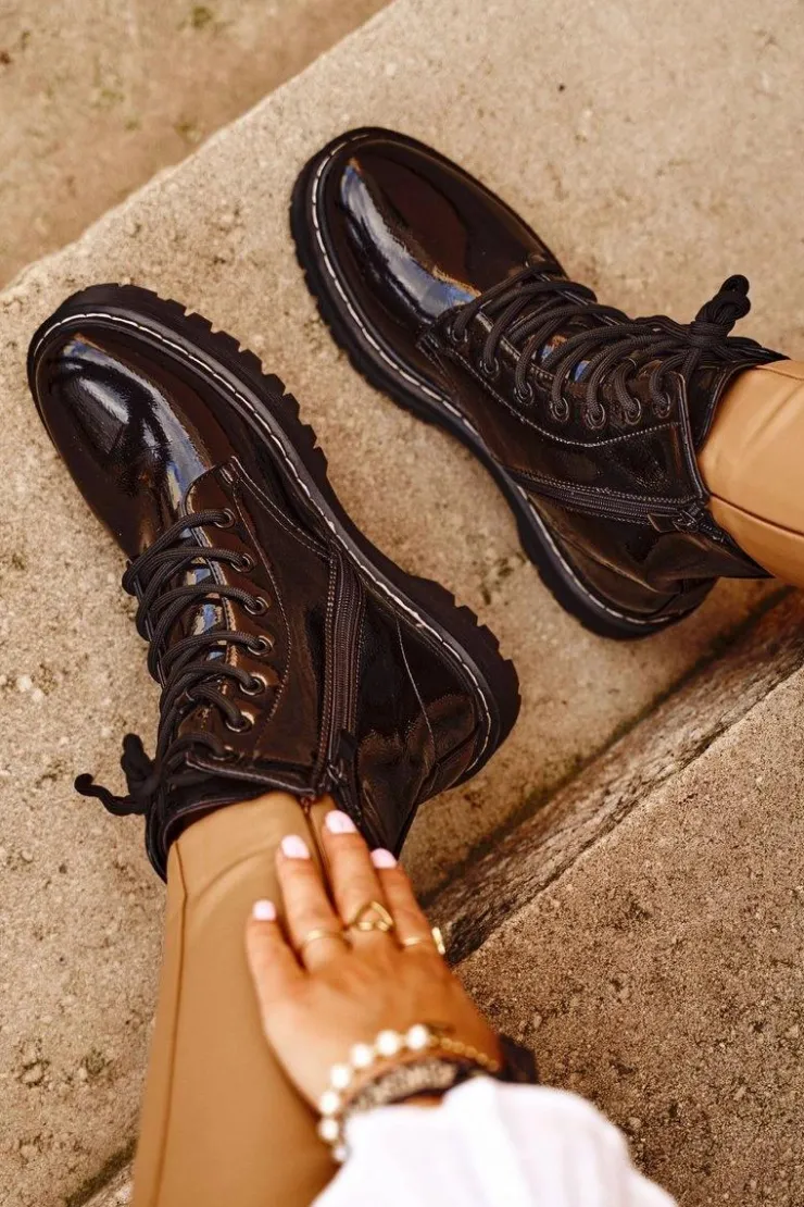 Damskie buty S.Barski Botki Damskie Trapery Czarne Kognito