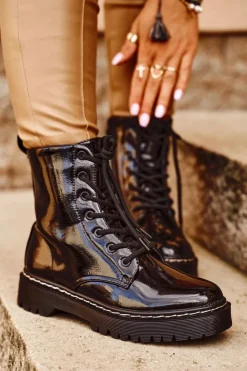 Damskie buty S.Barski Botki Damskie Trapery Czarne Kognito