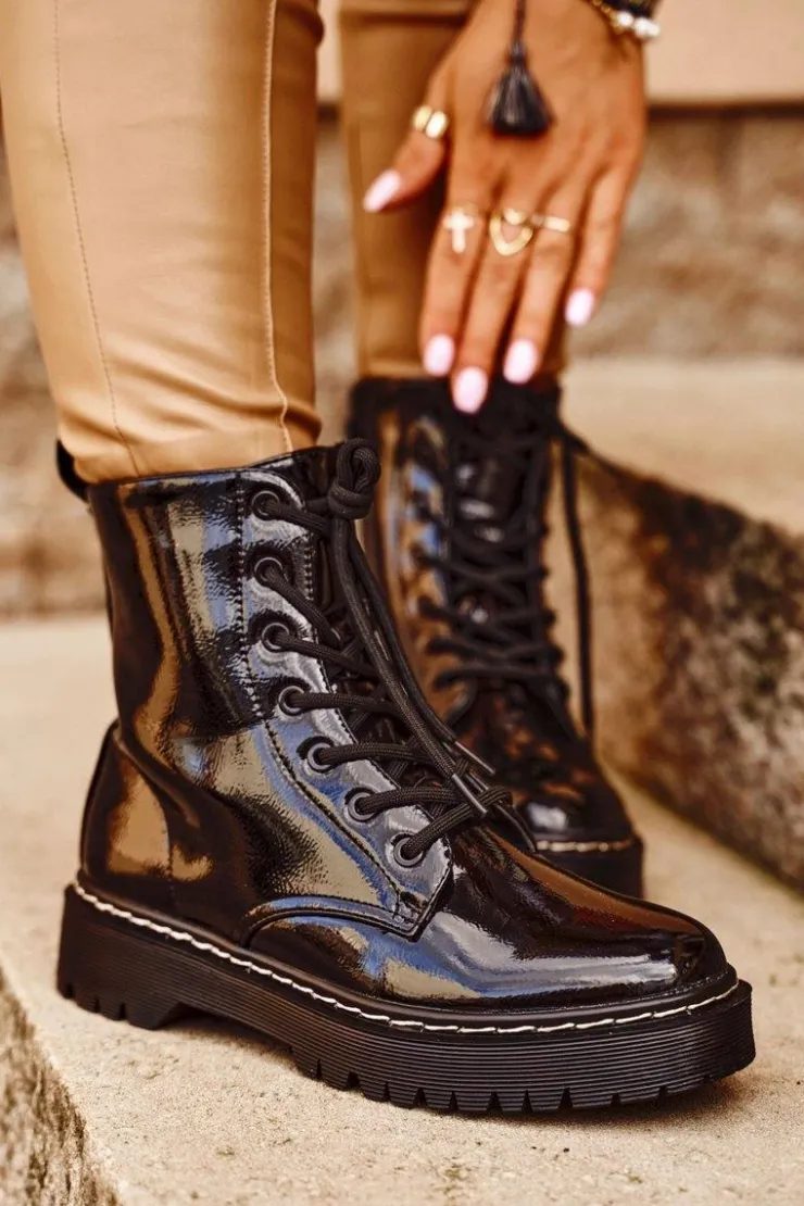 Damskie buty S.Barski Botki Damskie Trapery Czarne Kognito