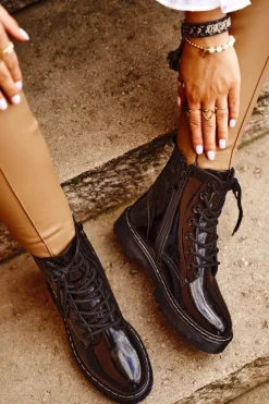 Damskie buty S.Barski Botki Damskie Trapery Czarne Kognito