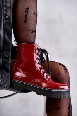 Damskie buty S.Barski Damskie Trapery|Botki Sznurowane*Botki Damskie Trapery Czerwone Kognito