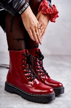 Damskie buty S.Barski Damskie Trapery|Botki Sznurowane*Botki Damskie Trapery Czerwone Kognito