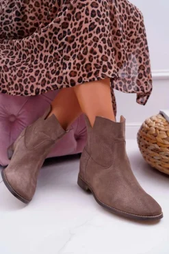 Boto Botki Na Koturnie|Brązowe I Beżowe Botki*Botki Damskie Ukryty Koturn Płaski Obcas Cappuccino Ciemne Nicole 2419