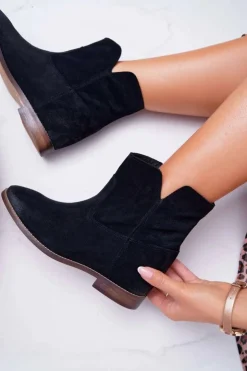 Damskie Boto Botki Damskie Ukryty Koturn Płaski Obcas Czarne Nicole 2419