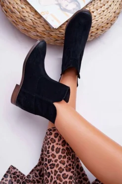 Damskie Boto Botki Damskie Ukryty Koturn Płaski Obcas Czarne Nicole 2419