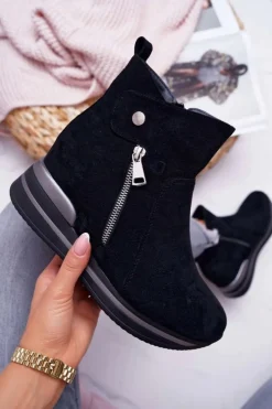 Damskie Boto Botki Damskie Ukryty Koturn Czarne Crazyness