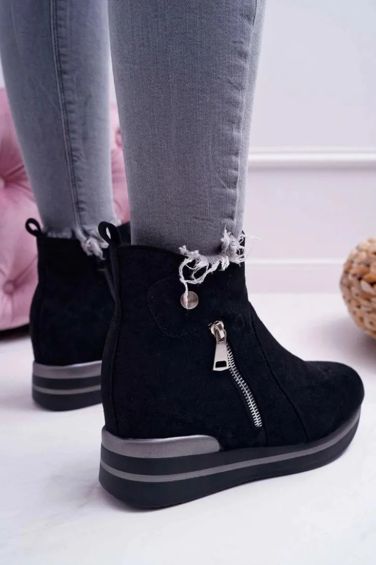Damskie Boto Botki Damskie Ukryty Koturn Czarne Crazyness