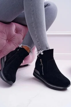 Damskie Boto Botki Damskie Ukryty Koturn Czarne Crazyness