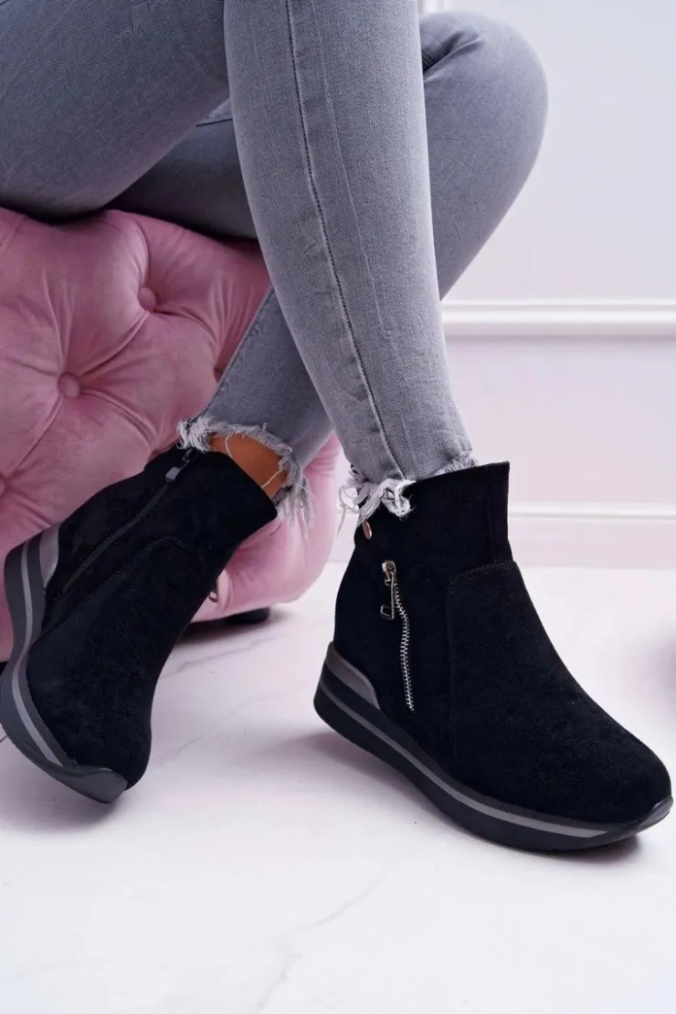 Damskie Boto Botki Damskie Ukryty Koturn Czarne Crazyness