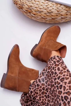 Damskie Boto Botki Damskie Ukryty Koturn Płaski Obcas Brązowe Nicole 2419