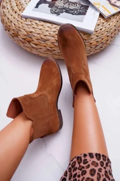 Damskie Boto Botki Damskie Ukryty Koturn Płaski Obcas Brązowe Nicole 2419