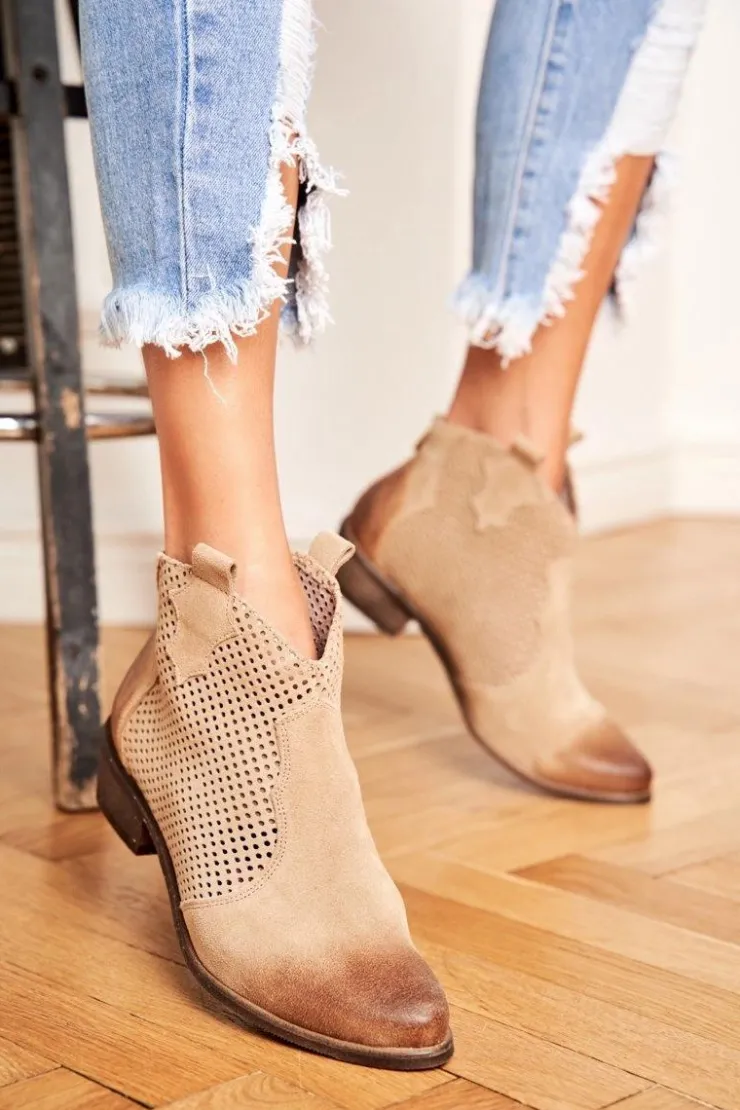 Outlet Boto Botki Damskie Welurowe Exquisite Jasno Beżowe 1166