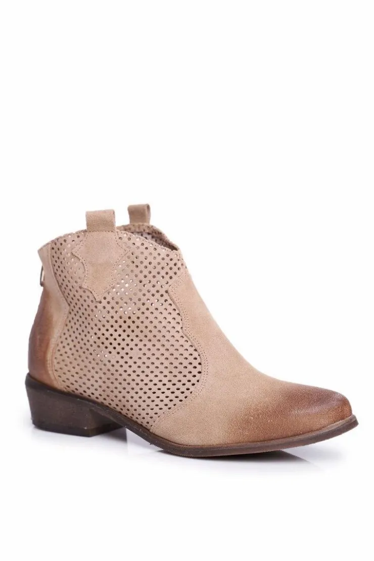 Outlet Boto Botki Damskie Welurowe Exquisite Jasno Beżowe 1166