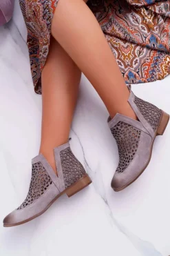 Best Boto Botki Damskie Wiosenne Kowbojki Szare 2366 Draw