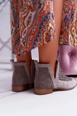 Best Boto Botki Damskie Wiosenne Kowbojki Szare 2366 Draw