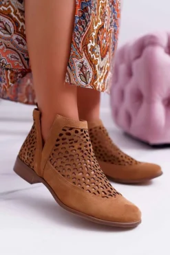 Boto Botki Wiosenne|Brązowe I Beżowe Botki*Botki Damskie Wiosenne Kowbojki Camel 2366 Draw