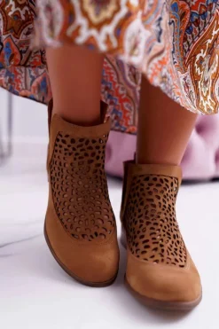 Boto Botki Wiosenne|Brązowe I Beżowe Botki*Botki Damskie Wiosenne Kowbojki Camel 2366 Draw