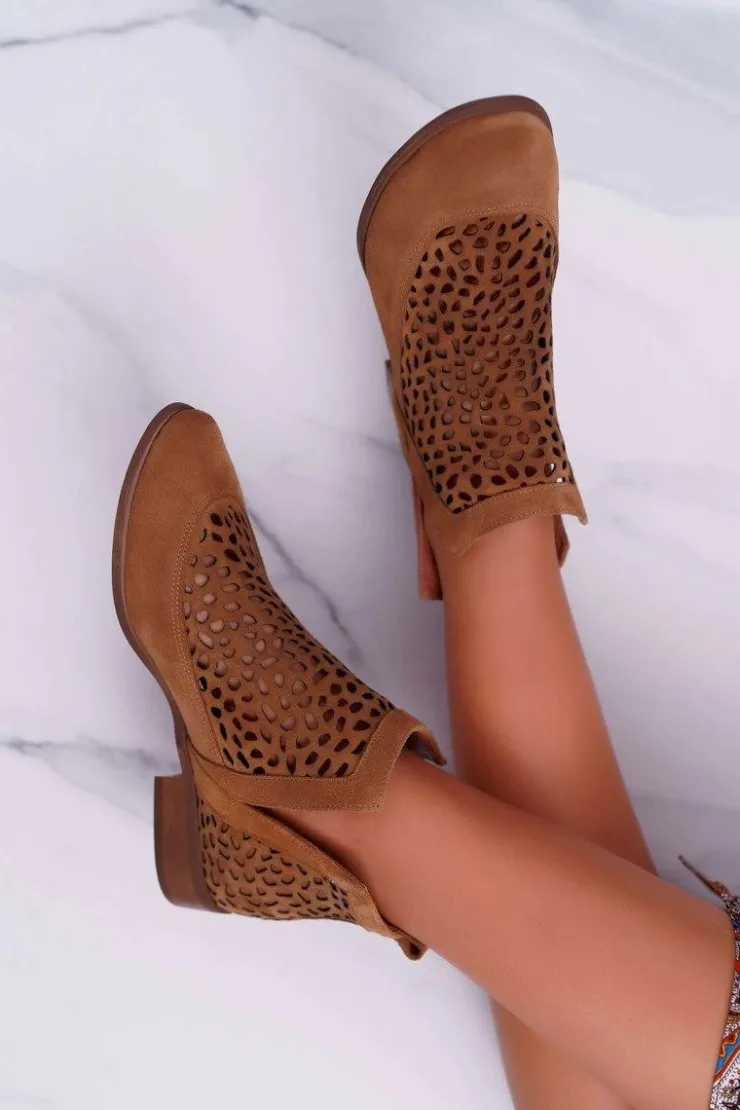 Boto Botki Wiosenne|Brązowe I Beżowe Botki*Botki Damskie Wiosenne Kowbojki Camel 2366 Draw