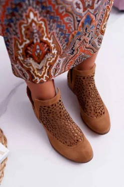 Boto Botki Wiosenne|Brązowe I Beżowe Botki*Botki Damskie Wiosenne Kowbojki Camel 2366 Draw