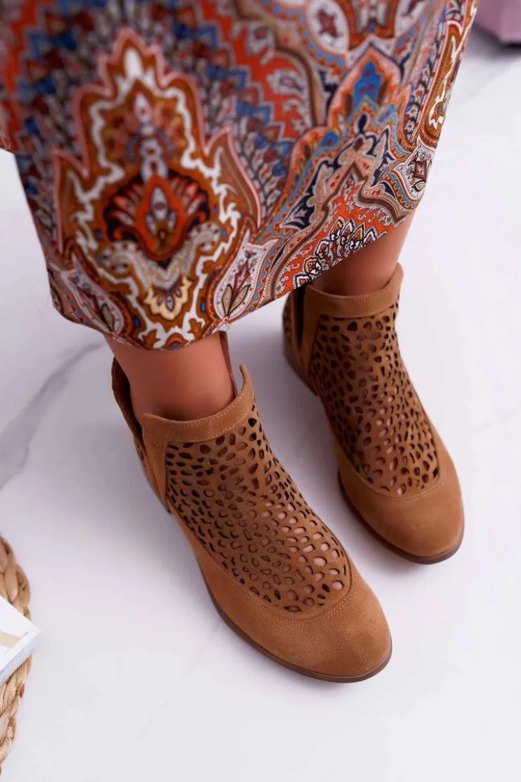 Boto Botki Wiosenne|Brązowe I Beżowe Botki*Botki Damskie Wiosenne Kowbojki Camel 2366 Draw